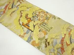 アンティーク　御所車に松・菊・橋模様織り出し丸帯（材料）